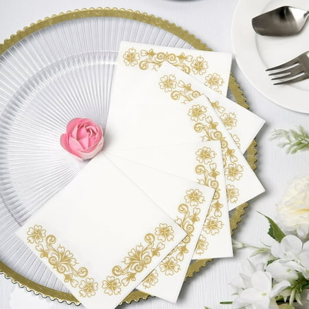 

Efavormart 20 Pack - White Airlaid Paper Cocktail Napkins Soft Linen-Feel Napkin With Gold Floral Design - Ideal for Wedding Birthday Party Event Banquet Barbeque Parties - 10 x10