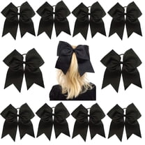 7" Jumbo Cheer Bow Big Hair Bows with Ponytail Holder Large Classic Accessories for Teens Women Girls Softball Cheerleader Sports Elastics Ties Handmade (10 pack Black)