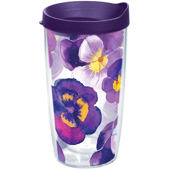Tervis Watercolor Pansy Made in USA Double Walled  Insulated Tumbler Travel Cup Keeps Drinks Cold & Hot, 16oz, Clear