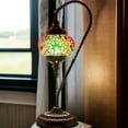 thumbnail image 6 of SILVERFEVER Mosaic Turkish Lamp Moroccan Glass Swan Neck Lantern for Table Desk Bedside Bronze Base Bundle with E12 Light Bulb Multicolored Flower, 6 of 9