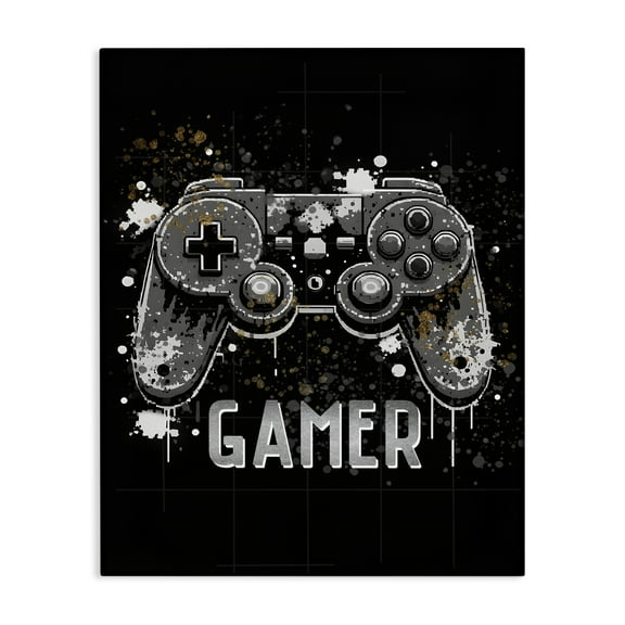 Stupell Industries Gamer with Modern Splash Entertainment Painting Wrapped Canvas Art Print Wall Art, 16 x 20