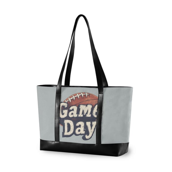 FORMRS Canvas Laptop Tote Bag for Women with 15.6" Computer Compartments Shoulder Handbag, Gray Game Day