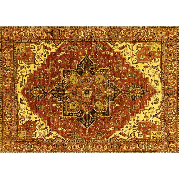Ahgly Company Machine Washable Indoor Rectangle Persian Yellow Traditional Area Rugs, 5' x 7'
