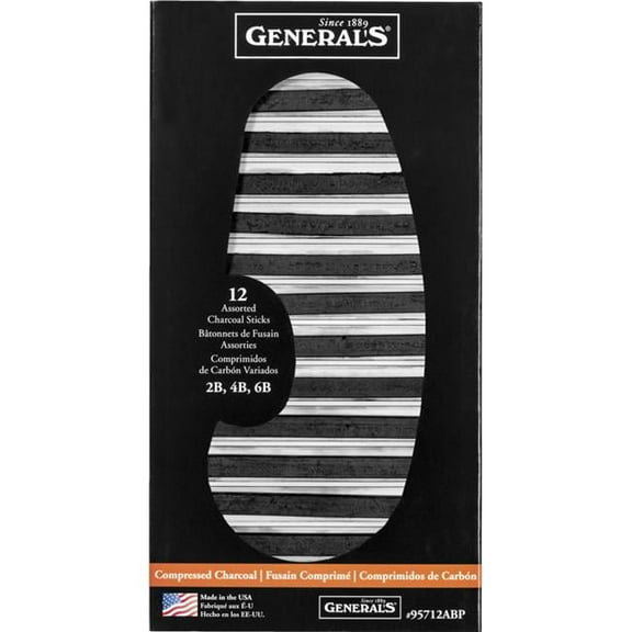 General Pencil  Extra Smooth Square Compressed Charcoal Assortment- Pack of  12