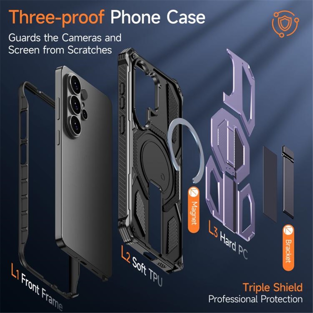 For Samsung Galaxy S26 Ultra 5G Case [Compatible With MagSafe], Hidden Metal Kickstand, Military-Grade Heavy Duty Case with Bumper Frame, 360° Full Body Shockproof Protection Cover,Purple