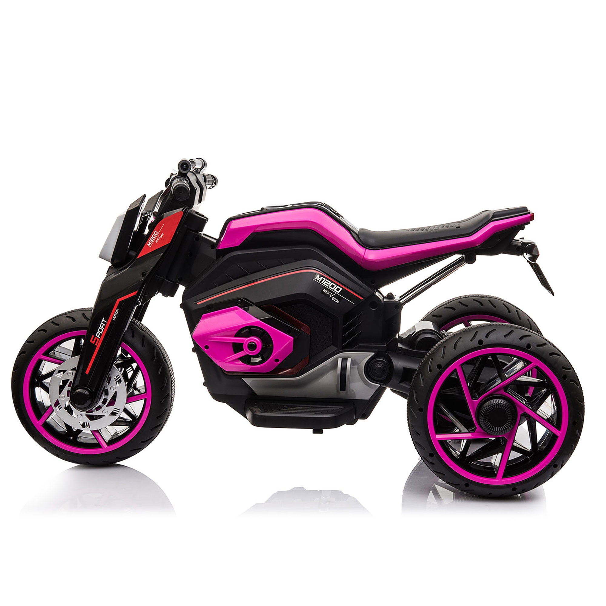 12V Three-wheeled Ride on Battery Powered Motorcycle for Kids 3-6 Years, Rose Red