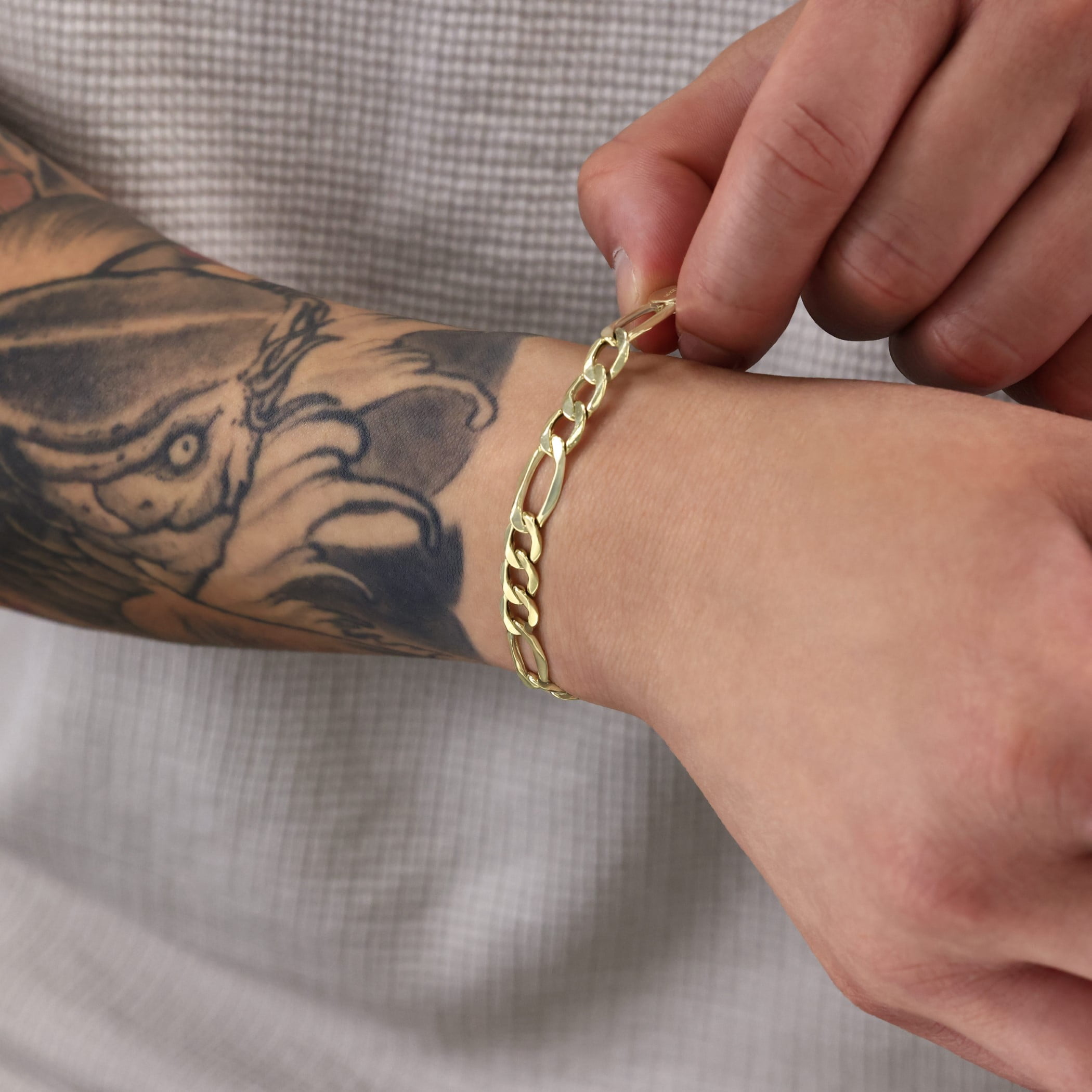 Nuragold 10k Real Yellow Gold Figaro Link 7mm Chain Bracelet (7"-9") Italian Jewelry for Men & Women
