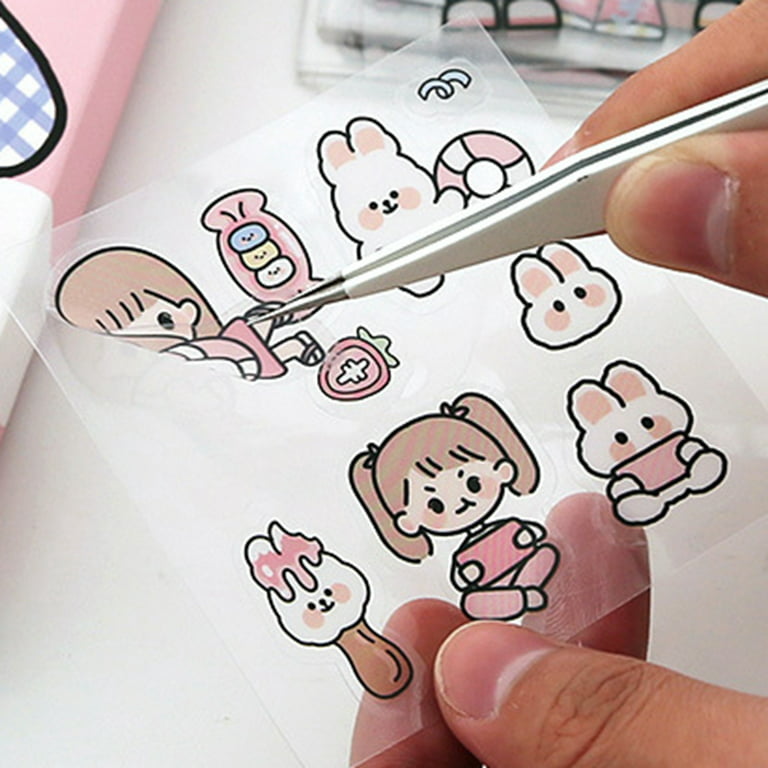 PET Waterproof Sticker Cute Girl Cartoon Journal Decoration Sticker Journal  Material,Purple (Pack of 3) 