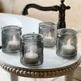 thumbnail image 4 of Kate Aspen Smoke Gray Vintage Glass Tealight Votive Candle Holders with Fleur-de-lis Design, Set of 8 - Perfect for Farmhouse Room & Shelf Decor, 4 of 8
