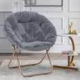 thumbnail image 4 of Round Folding Faux Fur Saucer Chair,Moon Chair for Bedroom Living Room Dorm Garden Courtyard Foldable Metal Frame Oversized Large Comfy Furry Padded Soft Lazy Cozy Lounge Chair for Adults,Grey, 4 of 8