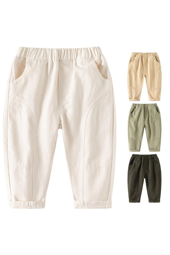 Boys Casual Pants Comfortable Everyday Wear Pure Color Long Trousers For Kids Age 1 10 Trendy Children Bottoms Soft Breathable Fabric Easy Outfits, Size 4-5 Years