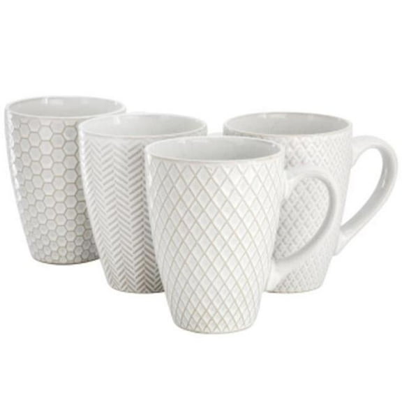 Gibson Elite 148722.01 Earlhart 16 oz Sto are Assorted Pattern Mug Set in White - 4 Piece