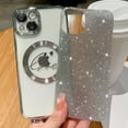 thumbnail image 2 of Compatible with iPhone 13 Magnetic Glitter Case-6.1 Inch, Luxury Love Heart Pattern Plating Clear Case, Compatible with MagSafe for Women Girls Shockproof Back Cover-Silver, 2 of 8
