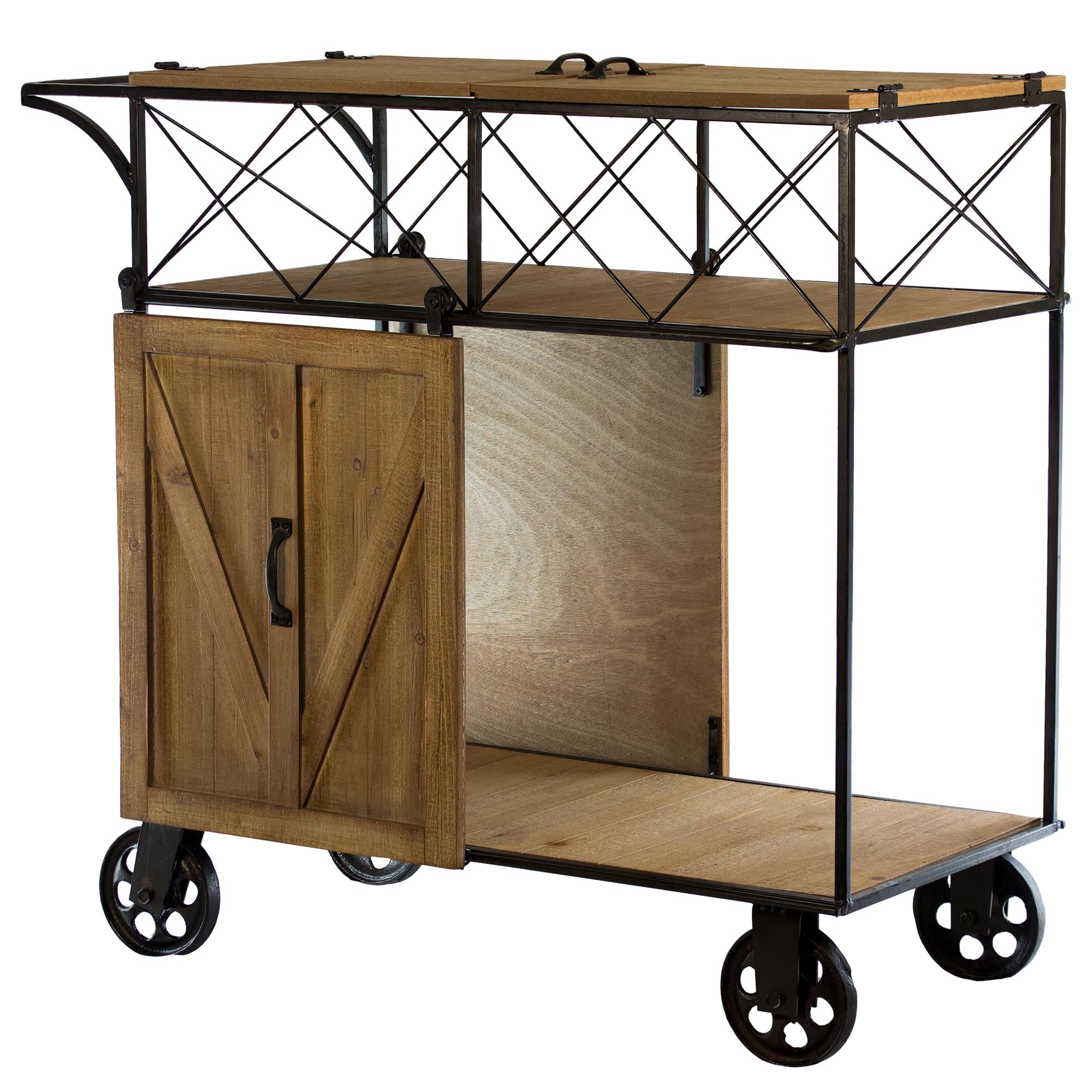 Rustic Barn Door Rolling Bar Cart