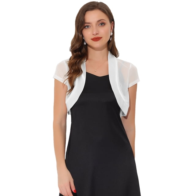 Bolero de satén Allegra K Cap Sleeve Business Open Front Crop Cárdigan para mujer blanco L