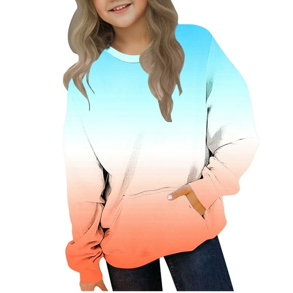 ZACPNCV Hoodies for Teen Girls Trendy Graphic Long Sleeve Oversized Sweatshirts Winter Kids Cute Clothes Preppy Sweatshirt Blue 11-12 Years