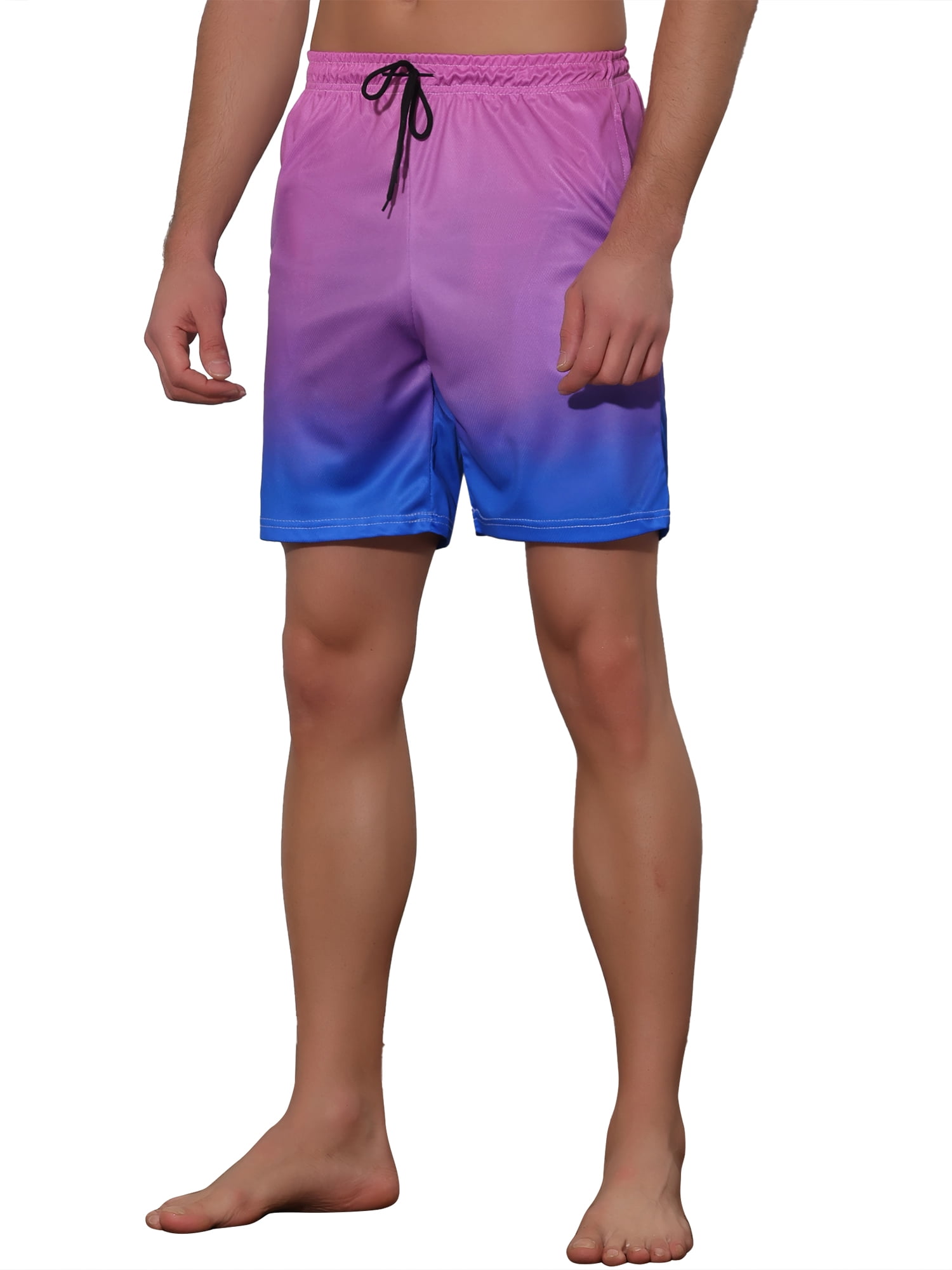 Unique Bargains Men's Contrasting Colors Patterned Beach Swimming Board Shorts 34 Blue