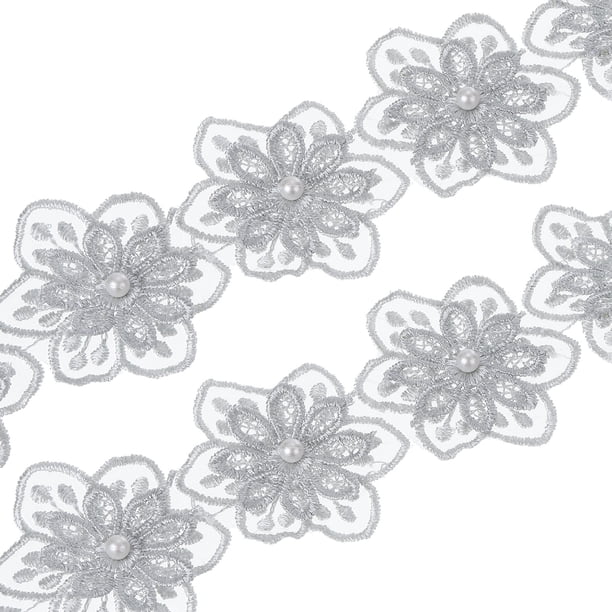 Cinta de flores Uxcell de 1 yarda, paquete de 2 cintas de encaje floral con borde de perlas, estilo 1, gris