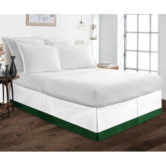 1 Piece Split Corner Two Tone Tailored Bed Skirt By D.N.G. BEDDINGS, California King Size 6 Inch Deep Pocket, 800 TC, 100% Egyptian Cotton, Solid White/Green Color.