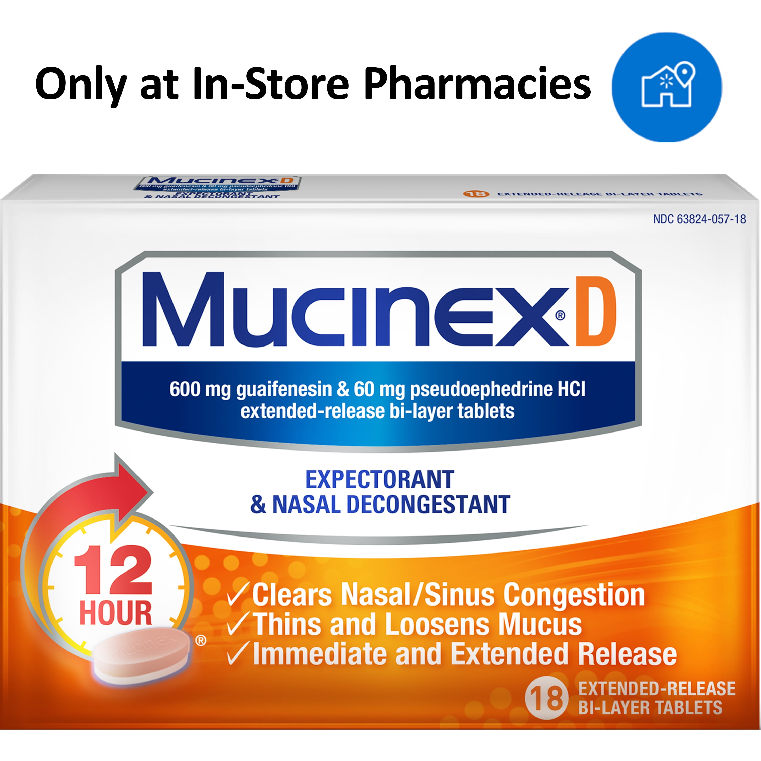 Mucinex D Expectorant and Nasal Decongestant Tablets, 18 Count