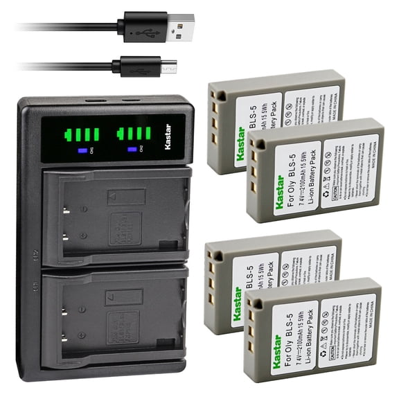 Kastar 4x BLS-5, PS-BLS5, BLS-50 Battery and LTD2 USB Charger Replacement for Olympus E-PL10, E-PM1, E-PM2, Stylus 1, Stylus 1s, OM-D E-M10, OM-D E-M10 Mark II, OM-D E-M10 Mark III, OM-D E-M10 Mark IV
