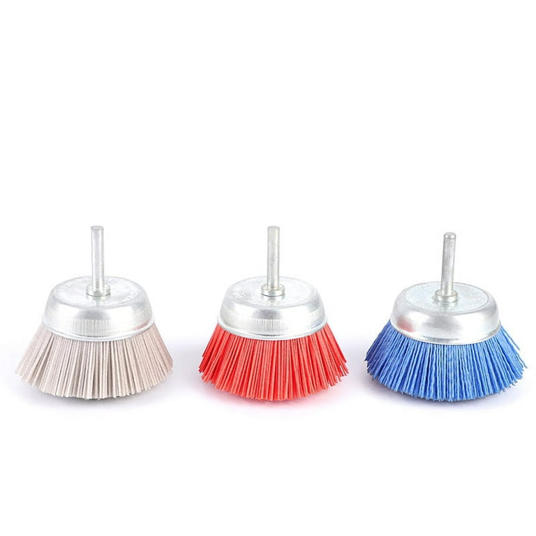 3Pcs 3Inch Nylon Filament Abrasive Wire Cup Brush Kit with 1/4 Inch ,  Include Fine Medium Coarse Grit Removal Rust