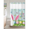thumbnail image 6 of No Hook Shower Curtain with Snap in Liner, Happy Easter Eggs Rabbit Ears Waterproof Bath Curtain Double Layers with See Through Top Window, Spring Flower Teal Wood Grain Hotel Shower Curtains 36x72in, 6 of 9