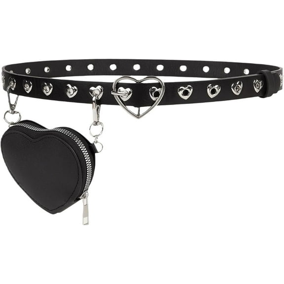 Grommet Belt Removable with Heart-shaped Wallet Pouch for Women Punk Rock Belt for Jeans Pants