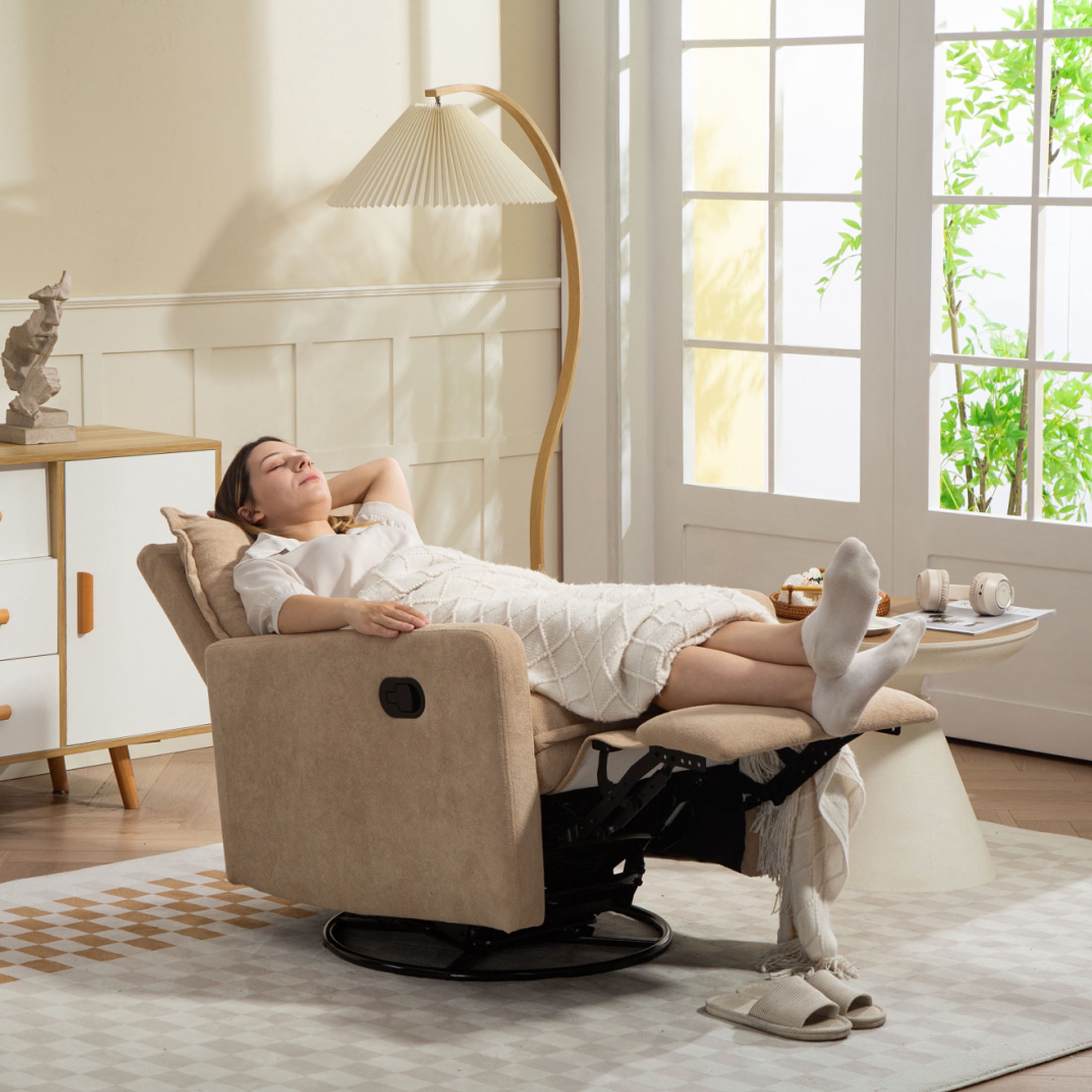 HSUNNS 360° Swivel Rocker Recliner for Adults, Small Rocking Recliner for Small Spaces, Glider Recliner for Nursery, Rocking Chair , Manual Recliner Chair for Living Room, Bedroom, Camel