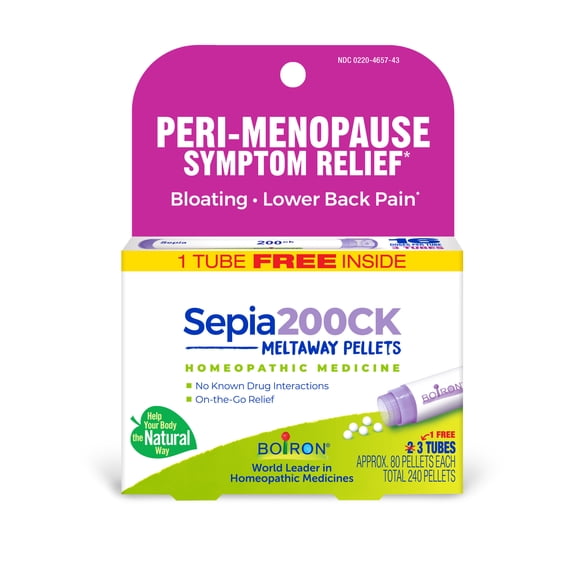 Boiron Sepia 200CK Bonus Pack, Homeopathic Medicine for Bloating And Lower Back Pain During Menstruation, 240 Pellets