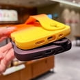 thumbnail image 6 of Compatible with iPhone 15 6.1" Case with Wrist Strap & Stand, Cute Wavy Case with Camera Lens Cover Gradient Color Soft Silicone Shockproof Protect Phone Case for Women Men (Orange Yellow), 6 of 6