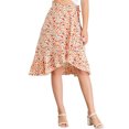 thumbnail image 1 of Falda Cruzada de Verano Allegra K con Dobladillo Alto y Bajo y Lazo Floral Blanco S, 1 of 6