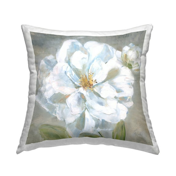 Stupell Industries Curling White Flower Petals Decorative Printed Throw Pillow Design by Sally Swatland.