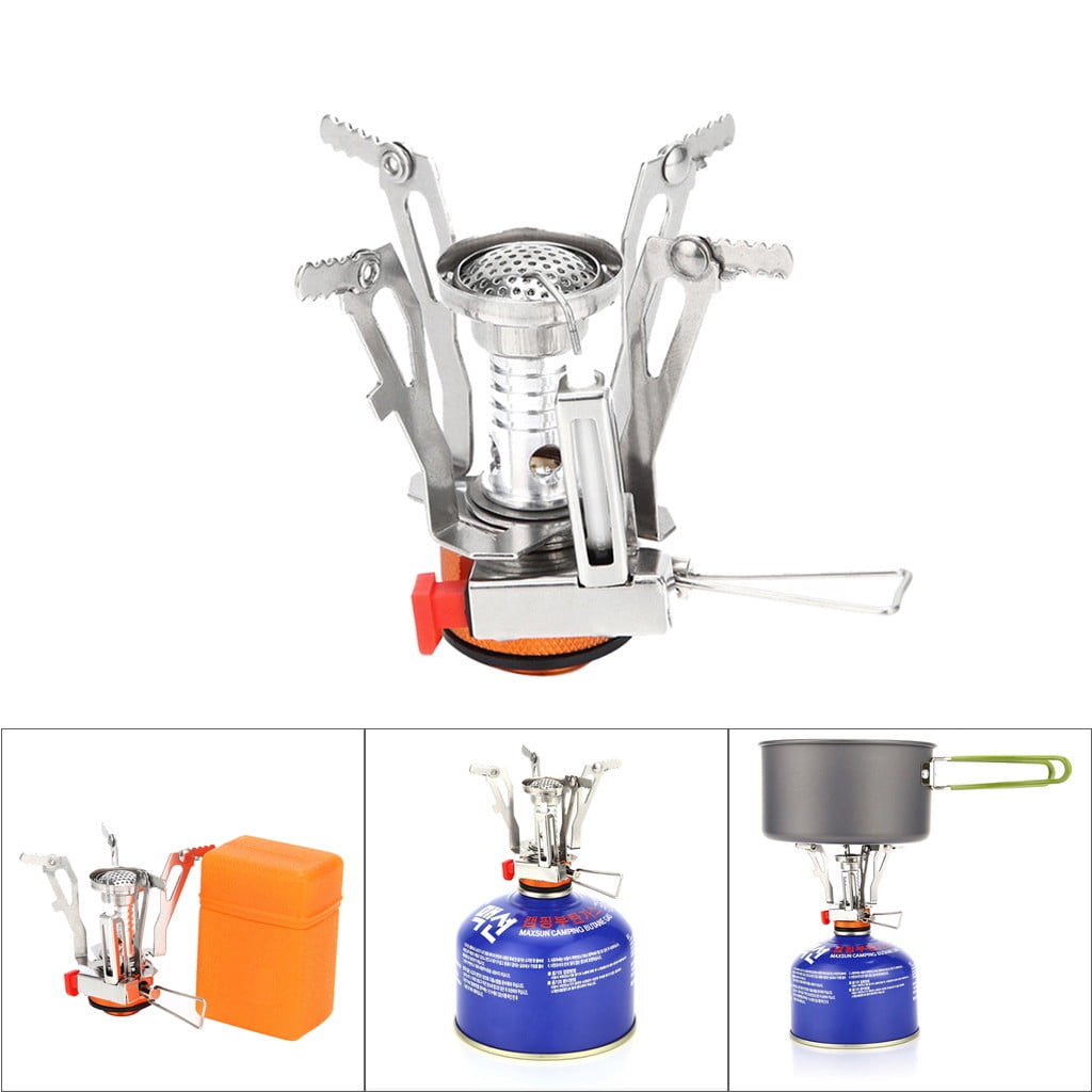 Flexzion Mini Camping Stove Ultralight Backpacking Propane Canister Burner with Piezo Ignition Collapsible Portable Outdoor Picnic Hiking Cooking Accessory 