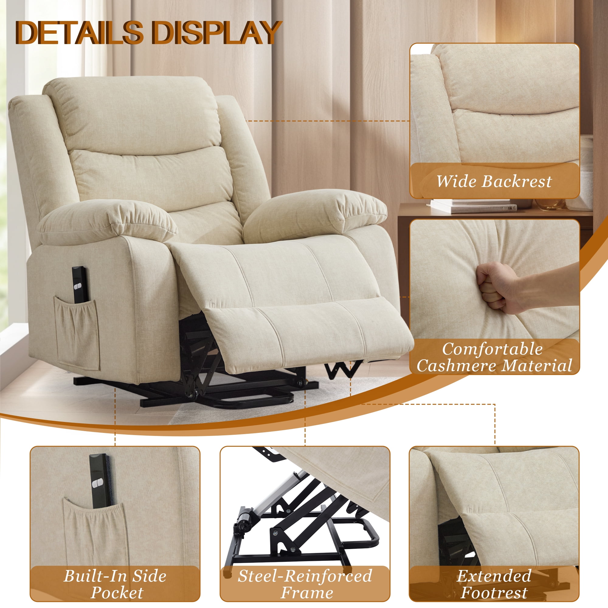 Korser Power Lift Recliner Chair for Elderly with Massage and Heat Oversized for Living Room,Beige