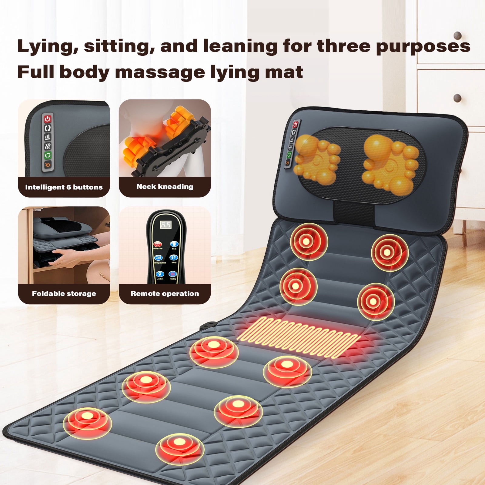 Ikristin Electric Full Body Massage Mat with Heating, Lumbar Traction, 10 Vibration Motors & Triple Back Heating Pad. Soothes Back/Waist/Hip/Legs, Ideal Gift for Women Men