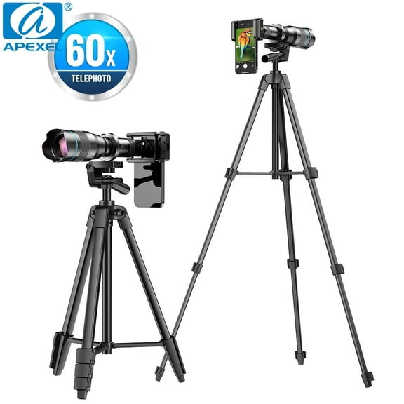APEXEL 60X Telephoto Phone Lens Metal Monocular LongRange with Tripod for Phone Outdoor Spot Scope