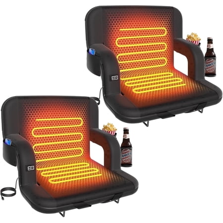 Oswerpon 2PCS 25in Heated Stadium Seats for Bleachers with Back Support,Dual Control Independent Seat with 3 Level Heat, 6 Reclining Positions, for Camping, and Sports Events(NO Battery)
