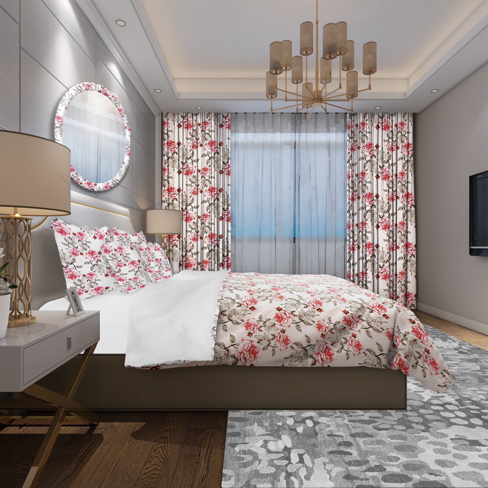 Designart 'Pattern with Red Roses' Modern & Contemporary Duvet Cover Set