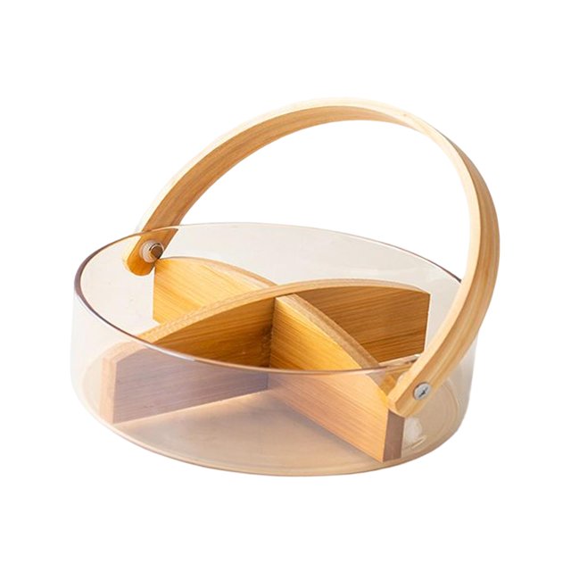 Cesta de Mano Redonda Durable con Mango de Madera Plato de Fruta Recipiente de Comida Transparente Resistente para Picnic Granja Pastelería Comedor Me Marrón Macarena Canasta de frutas