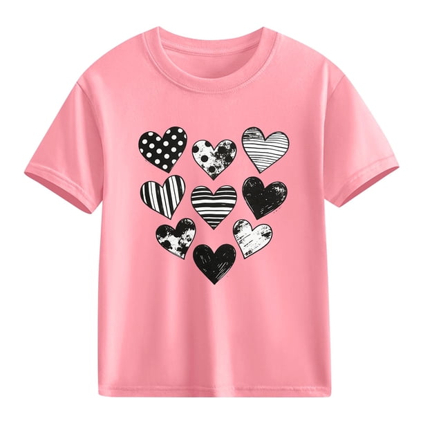 Blusas y camisas de manga corta con cuello redondo para niños y niñas, camisetas gráficas de manga corta, blusas con estampados bonitos para la temporada escolar.