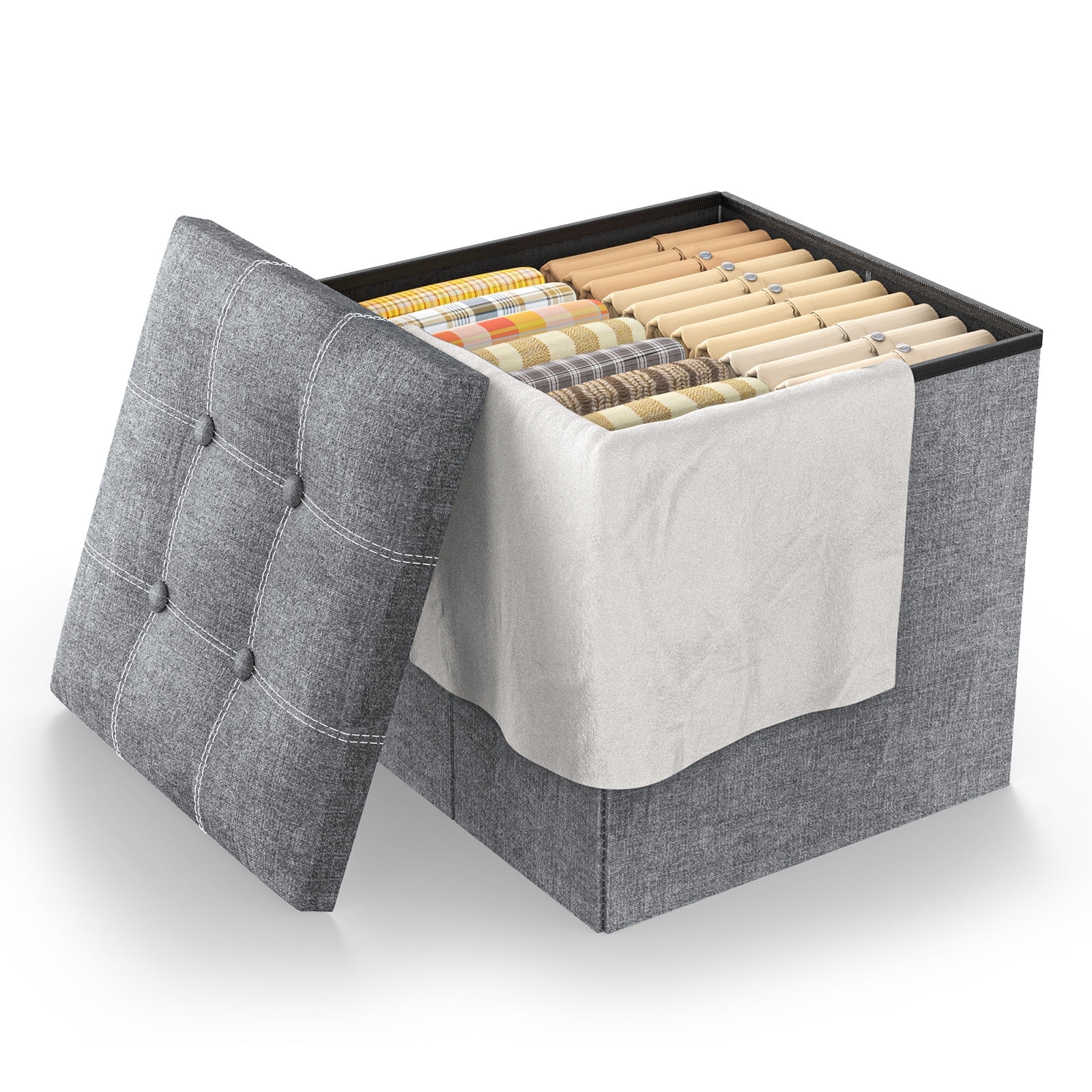 Cshidworld 40L Folding Storage Ottoman Stool, Gray photo 8