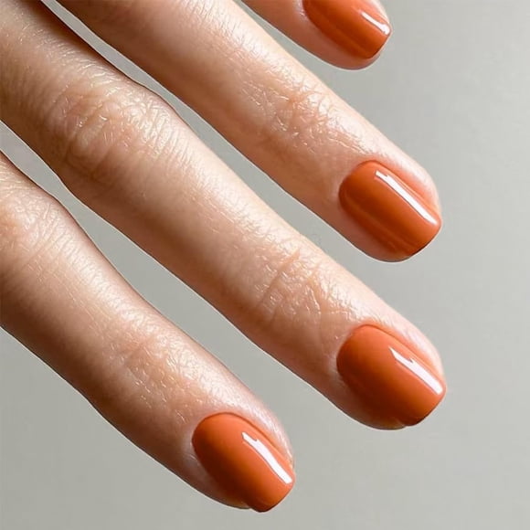 Uñas postizas Press On HPYFOI cortas cuadradas color naranja, 24 piezas