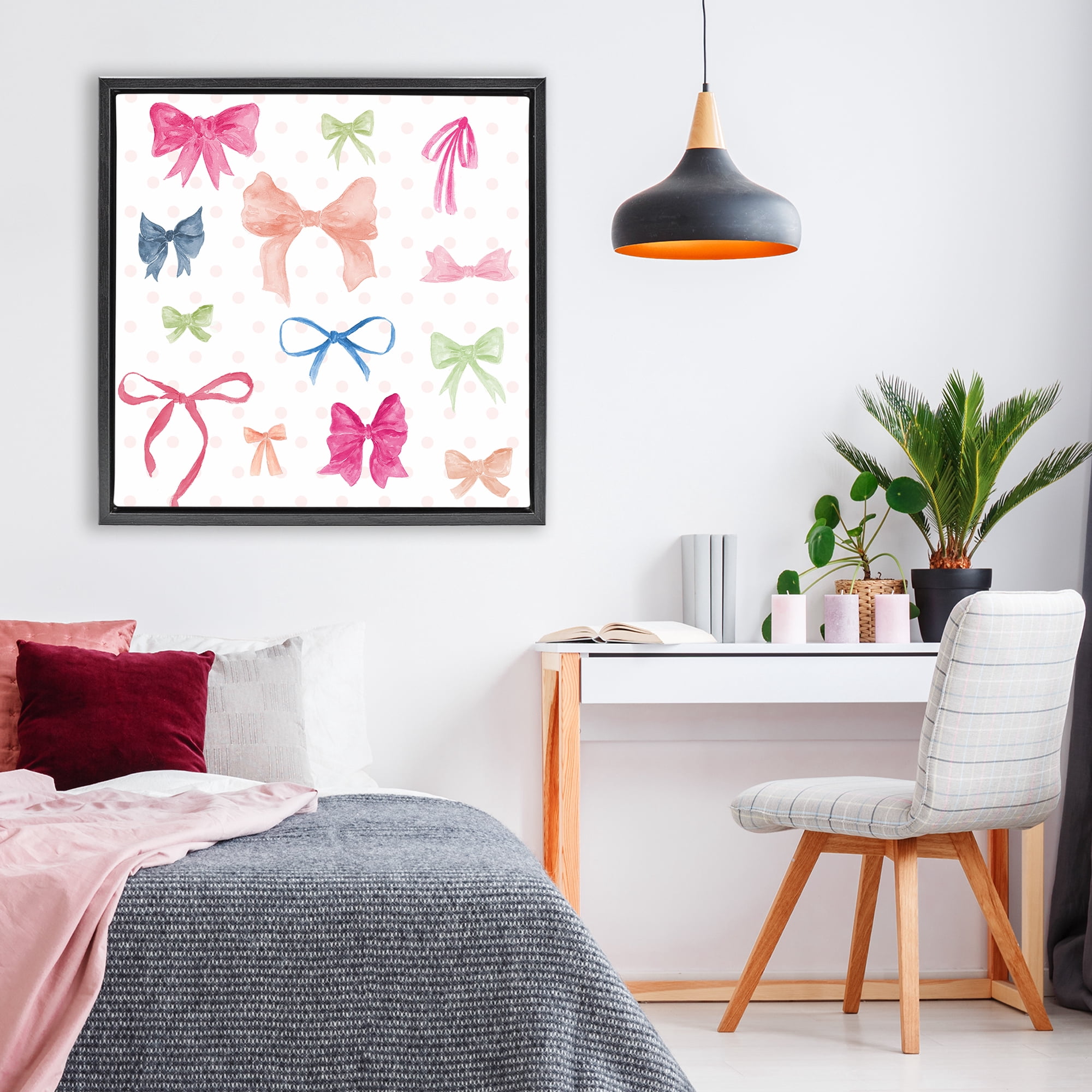 Stupell Industries Colored Bows on Plaid Black Framed Floater Canvas Wall Art, design by Lucille Price