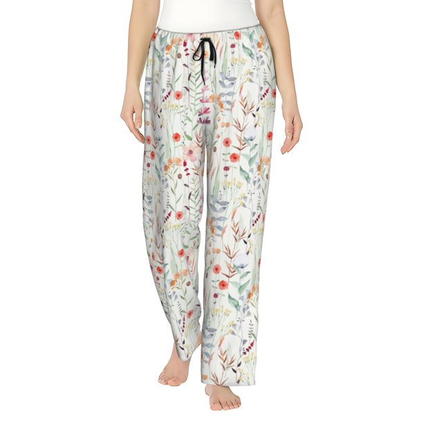 Fotbe Wildflower Watercolor 4 Pantalones de Pijama para Mujer, Pantalones de Dormir, Pantalones Pj con Cordón y Bolsillos-X-Large
