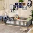 thumbnail image 2 of Miniyam Full Size Toddler Floor Bed with Fence, Gray, 2 of 8