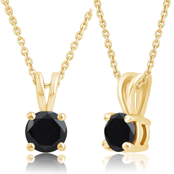 DewberryDiamonds 0.30 Ct Round Cut Black Diamond Solitaire Pendant Necklace for Her 18 Inch Cable Chain in 14K Yellow Gold Plated 925 Sterling Silver