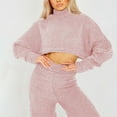 thumbnail image 6 of ShomPort Womens Winter Fleece Fuzzy Two Piece Outfits Long Sleeve Crop Tops with Wide Leg Long Pants Lounge Sets, 6 of 8