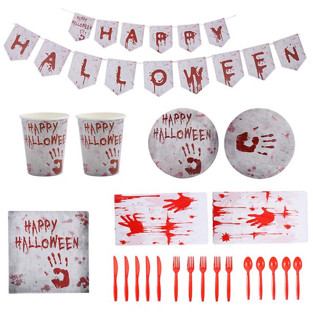 1 juego de vajilla sangrienta de Halloween para decoraciones de Halloween
