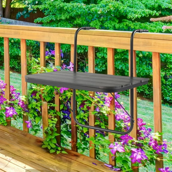 ZALIX Balcony Railing Table Hanging Folding Deck Railing Table Outdoor Balcony Bar Tables for Railings Hanging Patio Adjustable 23.6"(L) x 15.7"(W) All Weather Black